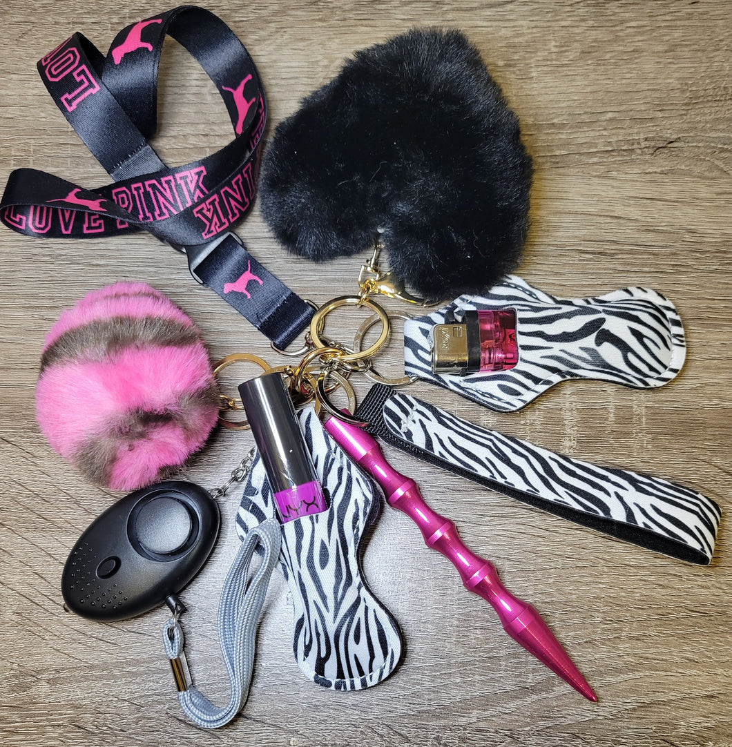 PINK ZEBRA SAFETY KEYCHAIN