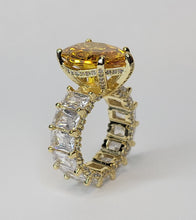Load image into Gallery viewer, Princess Cut Yellow White Quartz Engagement Diamond Baguette Gold Ring CZ Band Hip Hop Jewelry Gift for her Women Accessories