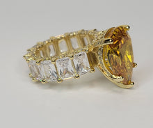 Load image into Gallery viewer, Princess Cut Yellow White Quartz Engagement Diamond Baguette Gold Ring CZ Band Hip Hop Jewelry Gift for her Women Accessories
