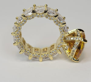 Princess Cut Yellow White Quartz Engagement Diamond Baguette Gold Ring CZ Band Hip Hop Jewelry Gift for her Women Accessories