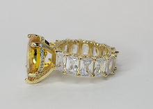 Load image into Gallery viewer, Princess Cut Yellow White Quartz Engagement Diamond Baguette Gold Ring CZ Band Hip Hop Jewelry Gift for her Women Accessories