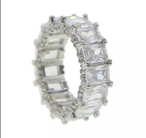 Diamond Stackable Ring Baguette White Gold Promise Ring Anniversary CZ Band Jewelry for Her Woman Accessories Gift for her