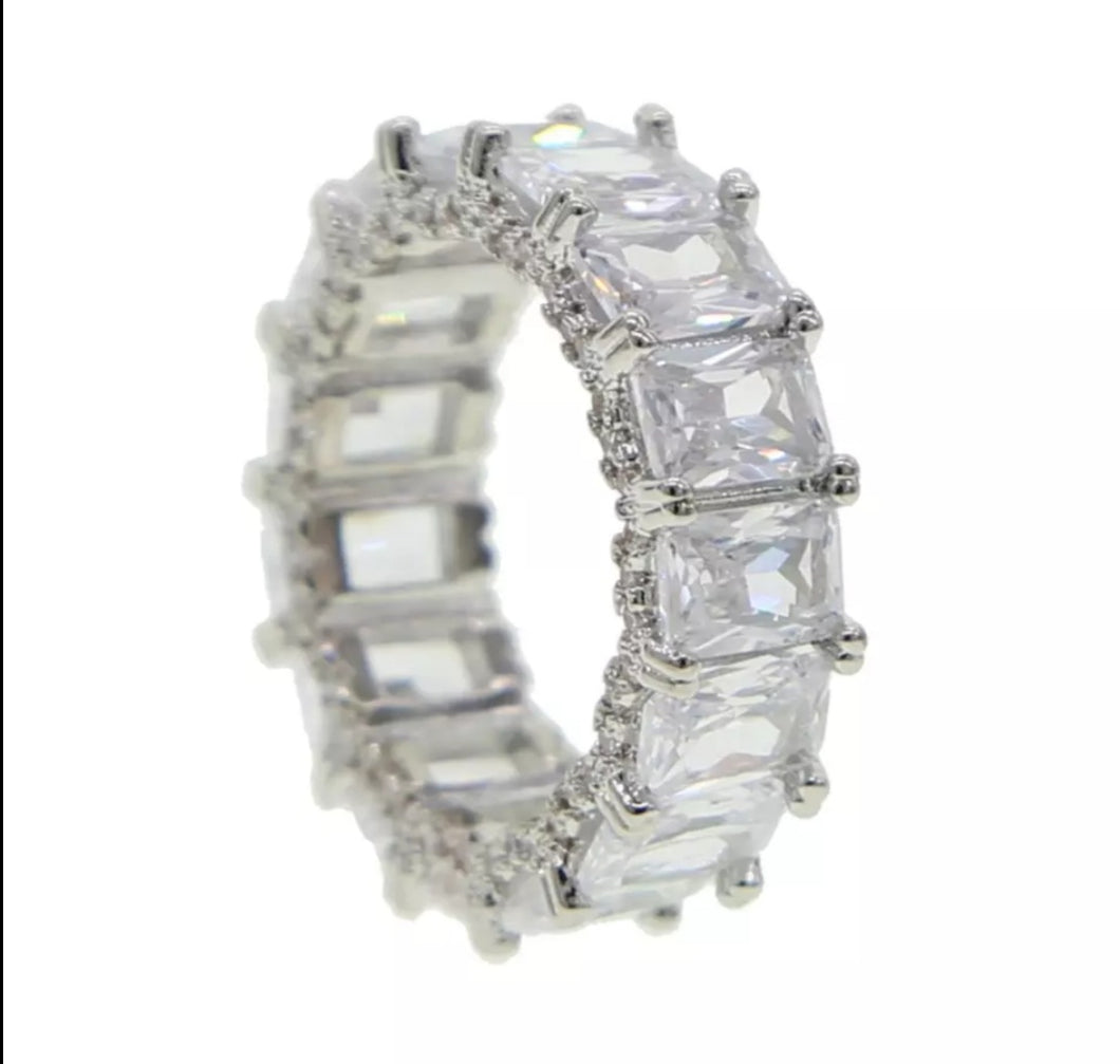 Diamond Stackable Ring Baguette White Gold Promise Ring Anniversary CZ Band Jewelry for Her Woman Accessories Gift for her