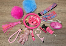 Load image into Gallery viewer, Safety Women Keychain Set Alarm Pom Pom Flashlight Lanyard Wristlet Key Lipstick  Gift her College Women Kids Accessories Easter Graduation