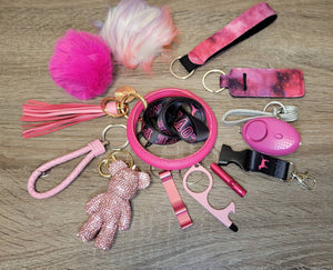 Safety Women Keychain Set Alarm Pom Pom Flashlight Lanyard Wristlet Key Lipstick  Gift her College Women Kids Accessories Easter Graduation