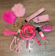Load image into Gallery viewer, Safety Women Keychain Set Alarm Pom Pom Flashlight Lanyard Wristlet Key Lipstick  Gift her College Women Kids Accessories Easter Graduation