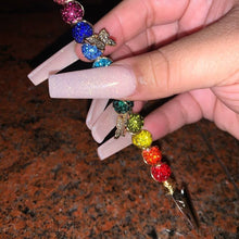 Load image into Gallery viewer, Trendy Atm Credit Card Clip Grabber Holder Keychain Long Nail Tool Bracelet helper buddy pom gag gift for her rainbow Easter Graduation 