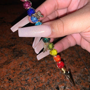 Trendy Atm Credit Card Clip Grabber Holder Keychain Long Nail Tool Bracelet helper buddy pom gag gift for her rainbow Easter Graduation 