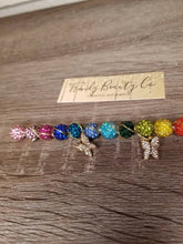 Load image into Gallery viewer, Trendy Atm Credit Card Clip Grabber Holder Keychain Long Nail Tool Bracelet helper buddy pom gag gift for her rainbow Easter Graduation 