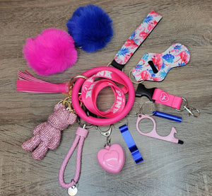 Safety Women Keychain Set Alarm Pom Pom Flashlight Lanyard Wristlet Key Lipstick  Gift her College Women Kids Accessories Easter Graduation