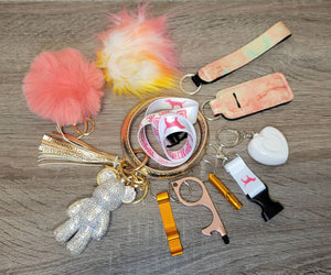 Safety Women Keychain Set Alarm Pom Pom Flashlight Lanyard Wristlet Key Lipstick  Gift her College Women Kids Accessories Easter Graduation