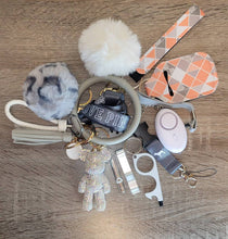 Load image into Gallery viewer, Safety Women Keychain Set Alarm Pom Pom Flashlight Lanyard Wristlet Key Lipstick  Gift her College Women Kids Accessories Easter Graduation