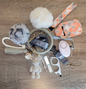 Safety Women Keychain Set Alarm Pom Pom Flashlight Lanyard Wristlet Key Lipstick  Gift her College Women Kids Accessories Easter Graduation