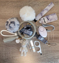 Load image into Gallery viewer, Safety Women Keychain Set Alarm Pom Pom Flashlight Lanyard Wristlet Key Lipstick  Gift her College Women Kids Accessories Easter Graduation