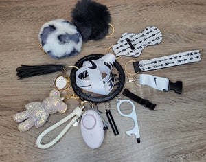 Safety Women Keychain Set Alarm Pom Pom Flashlight Lanyard Wristlet Key Lipstick  Gift her College Women Kids Accessories Easter Graduation