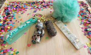 Keychains Teddy Bear Glitter Rhinestones Credit Card Clip Candy Holder Easter Add On Safety Keychain Pom Pom Graduation 