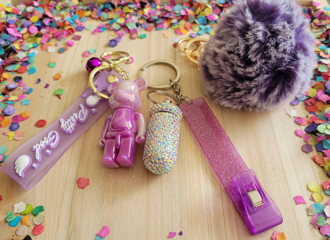 Keychains Teddy Bear Glitter Rhinestones Credit Card Clip Candy Holder Easter Add On Safety Keychain Pom Pom Graduation 