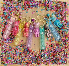 Load image into Gallery viewer, Keychains Teddy Bear Glitter Rhinestones Credit Card Clip Candy Holder Easter Add On Safety Keychain Pom Pom Graduation 